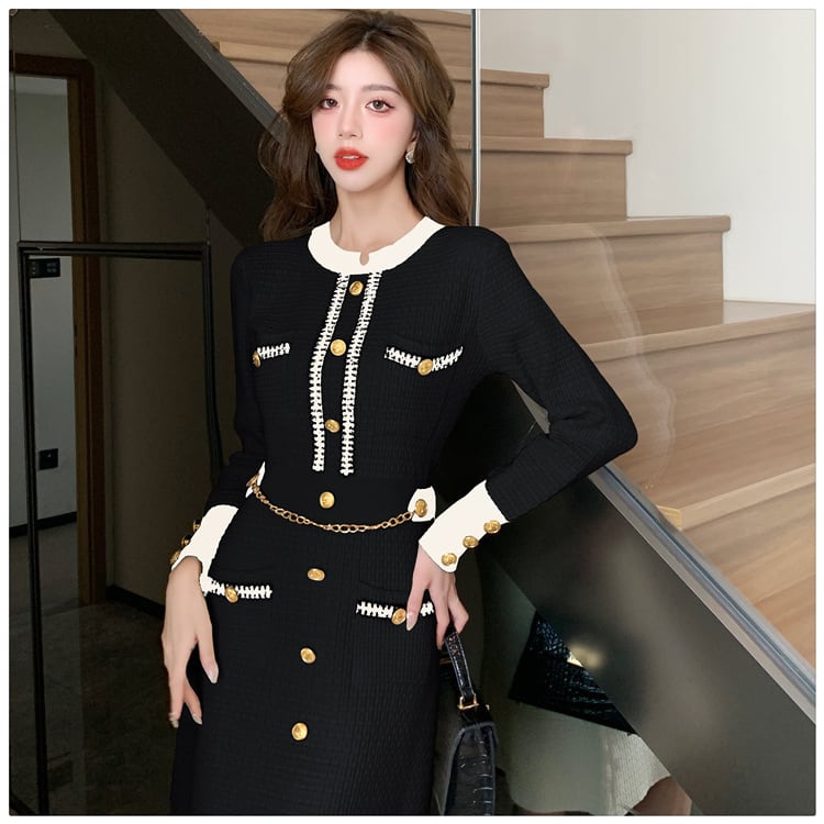 【dress】アウトポケットニットワンピース　M17902