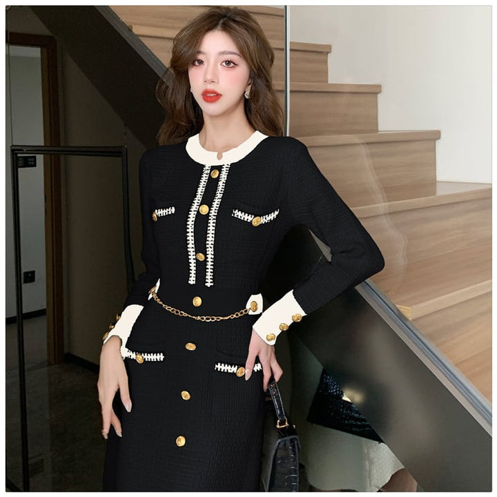 【dress】アウトポケットニットワンピース　M17902