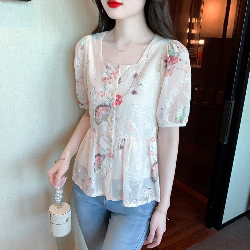 【tops】大人らしい スウィート花柄シャツトップス　M16892