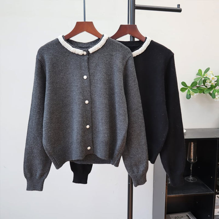 【outer】パール付きニットカーディガン Q7327