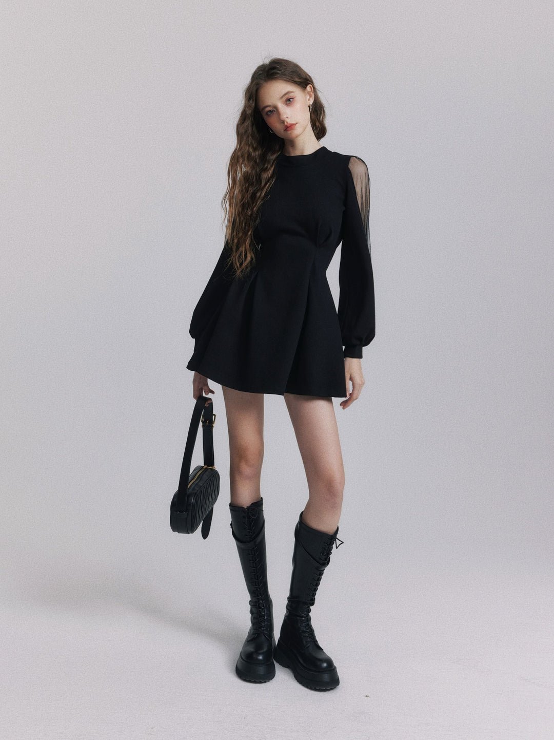 【dress】バックリボンチュールスリーブミニワンピース　N3484