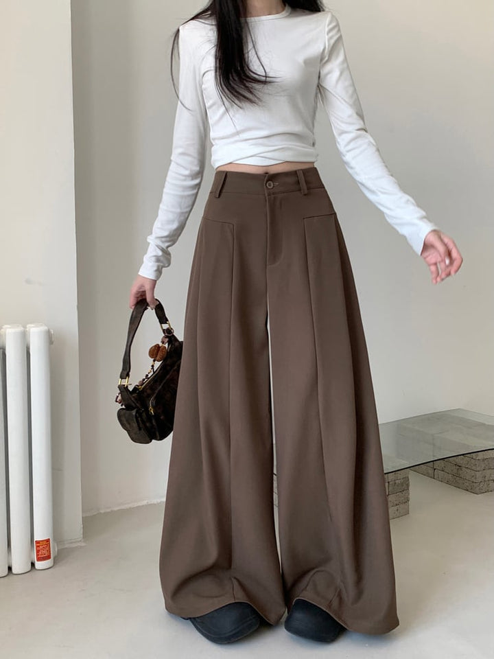 【bottoms】ストレートハイウエストワイドパンツ　M29763