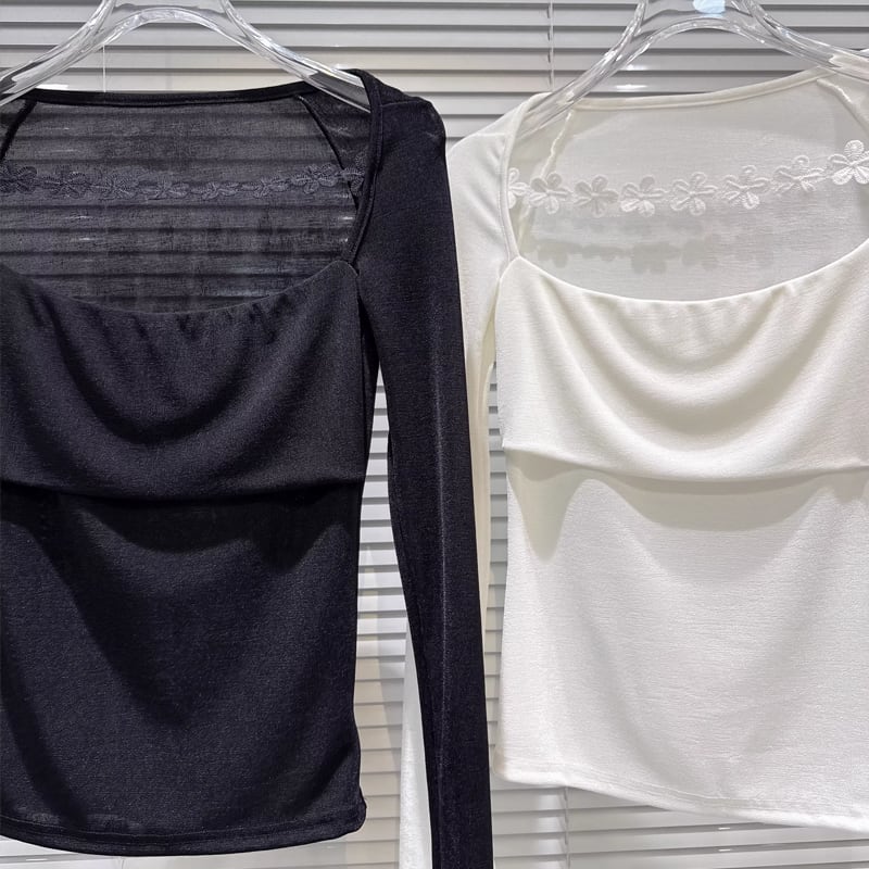【tops】スクエアネックフラワーレーストップス Q8009
