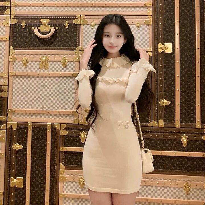 【dress】ギャザーフリルニットワンピース Q7676