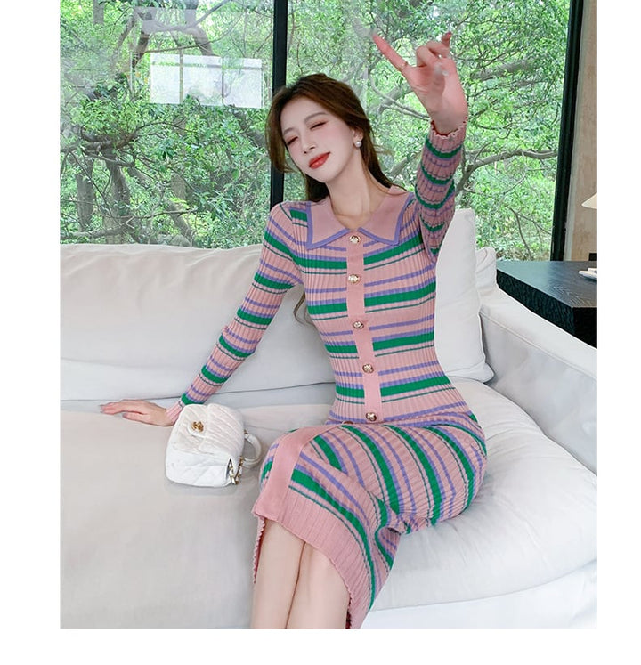 【dress】ボーダー柄ニットワンピース　M26545