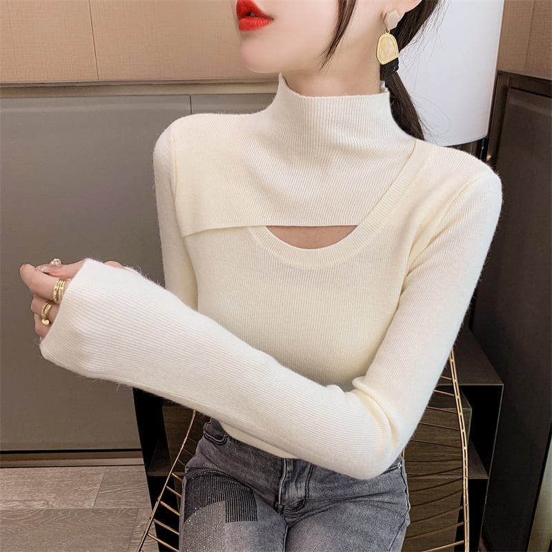 【tops】カットワークニットトップス　M18236