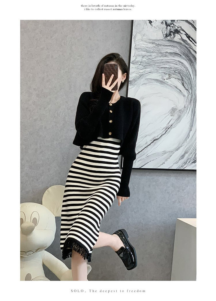 【set】ニットカーデ×ベストワンピースセット　M26253