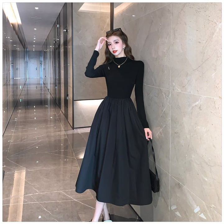 【dress】ドッキング無地ワンピース　M18295