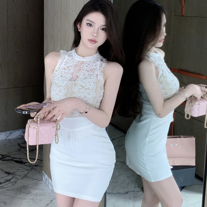 【dress】レース切り替えワンピース　M23912
