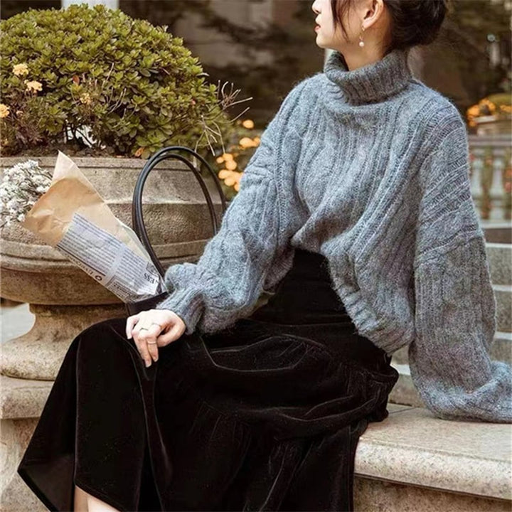 【tops】ハイネックランタンスリーブニットセーター　M17868