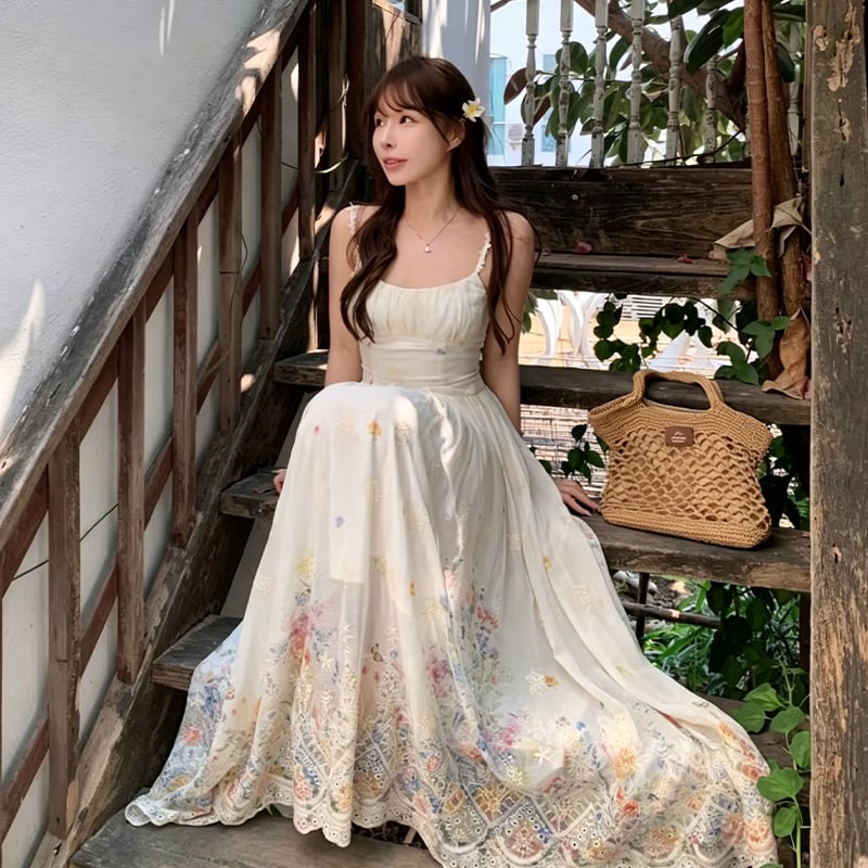 dress】カラフルフラワーロングキャミワンピース Q8471 – NANASTYLE