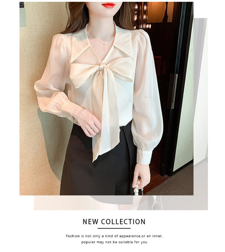 【tops】リボン付きシャツトップス　M25729