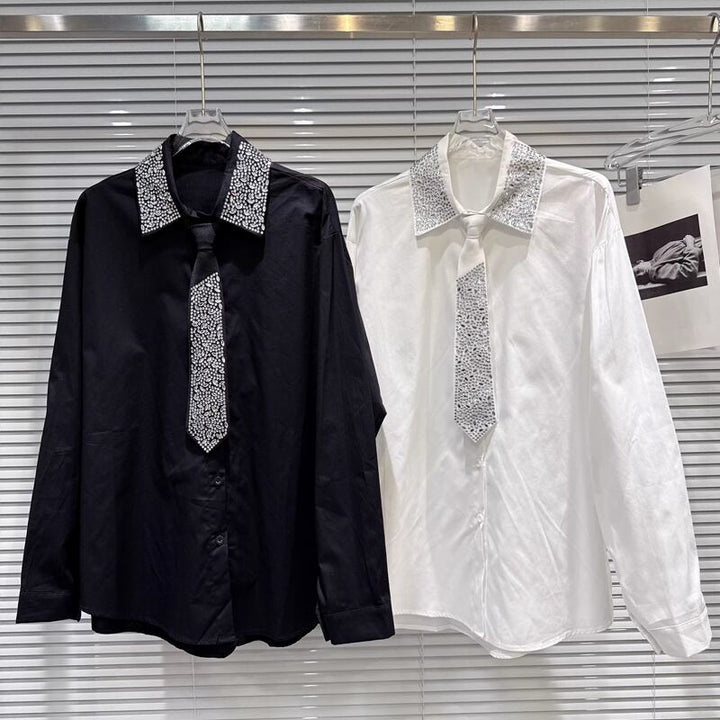 【tops】ラインストーン付きシャツ Q7896