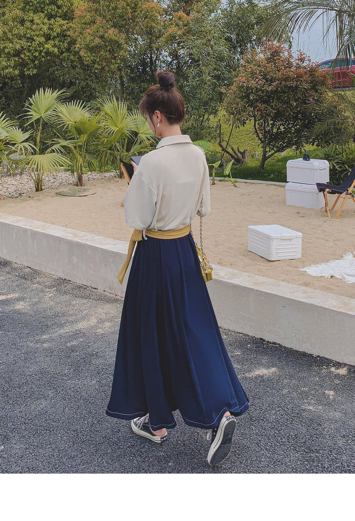 【dress】高級感 ファッション切り替えシャツワンピース　M16803