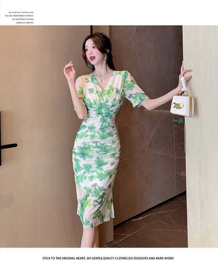 【dress】Vネック花柄ワンピース　M29597