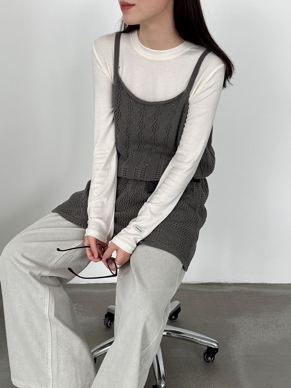 【tops】透かしニットキャミソール Q8326