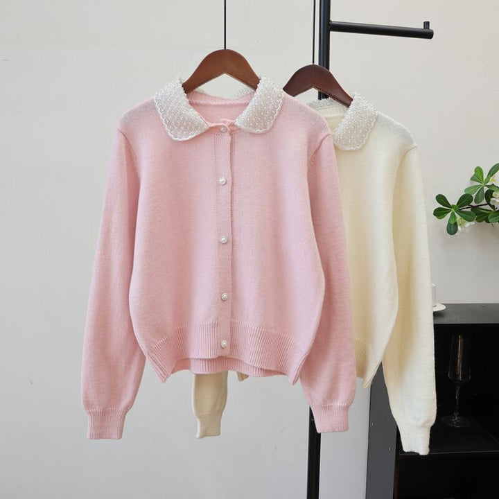 【outer】パールカラーニットカーディガン Q7325