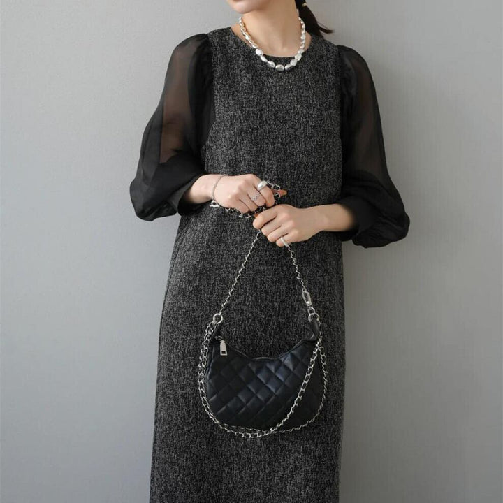【dress】シアースリーブドッキングワンピース　N2964