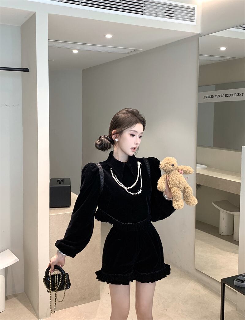 【set】ベルベットトップス×ショートパンツセット　M29464