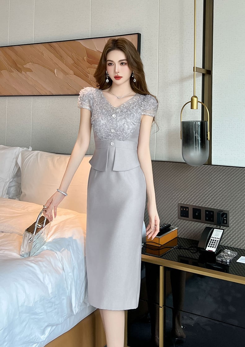 【dress】レース切り替えワンピース　M23922