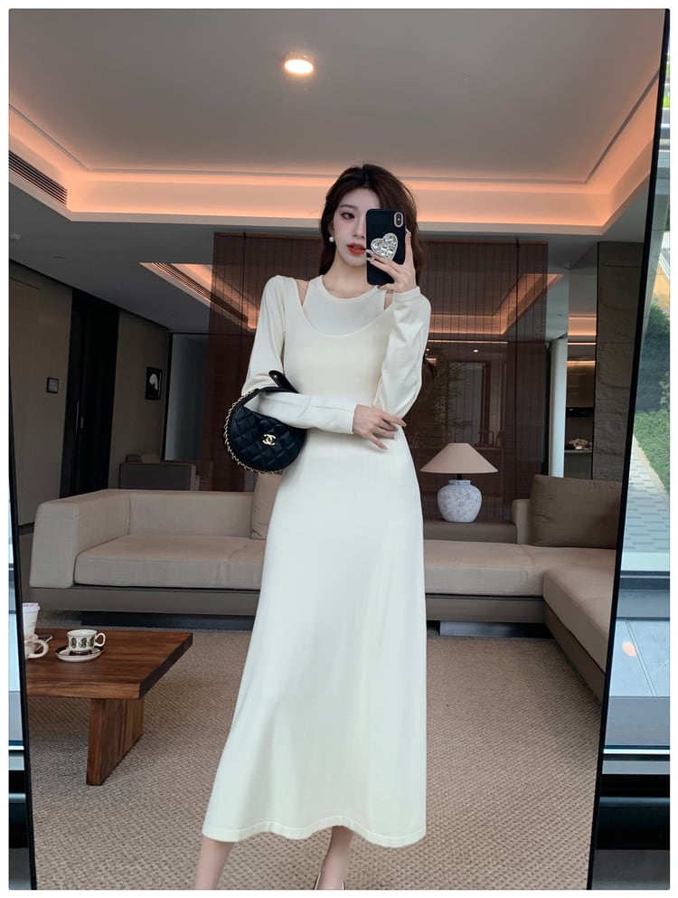 【dress】輝いて超人気 ! 切り替えニットワンピース　M17585