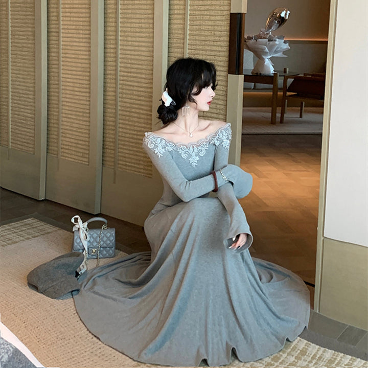 【dress】レーストリミングニットワンピース　N3448