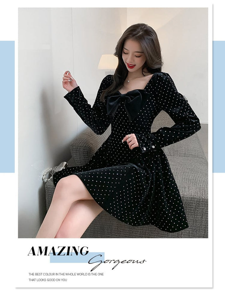 【dress】人気上昇中 chicリボン付きデートワンピース　M17314
