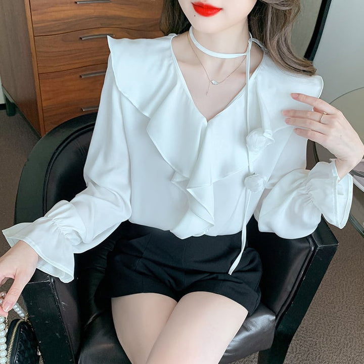 【tops】フリルシャツトップス　M25769
