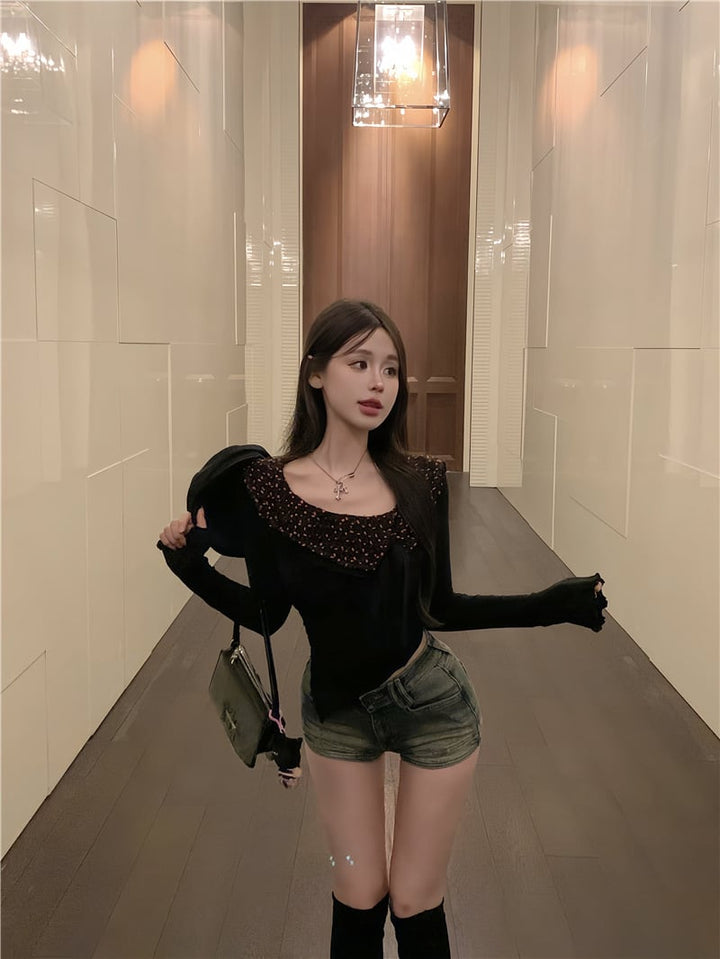 【tops】不規則 イレギュラー長袖Tシャツ　M28313