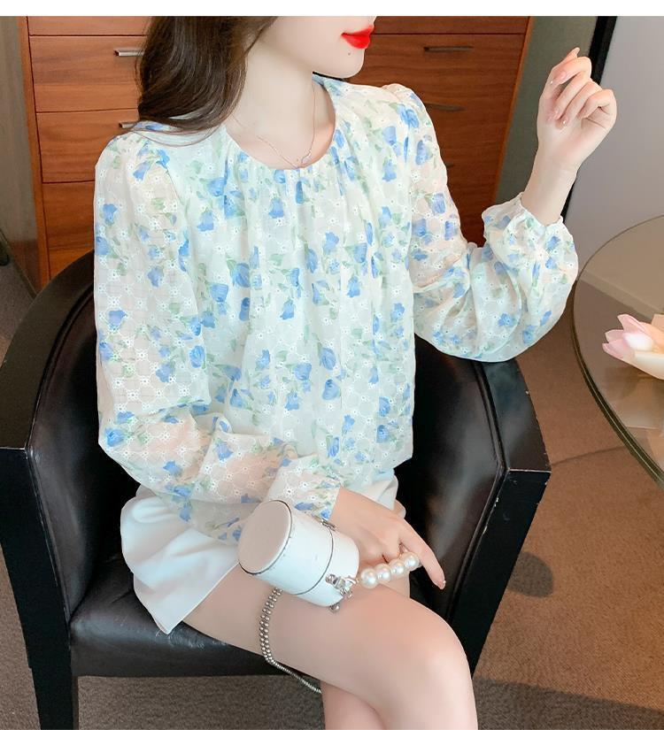 【tops】韓国系スウィートカットワークシャツトップス　M17388
