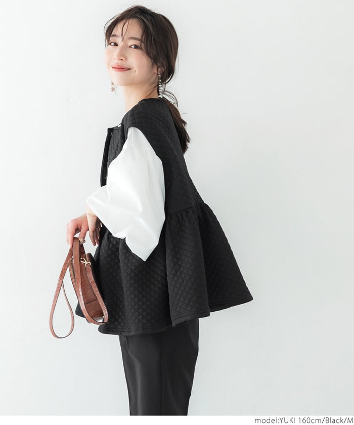 【tops】ペプラム裹起毛ジレ　M18389
