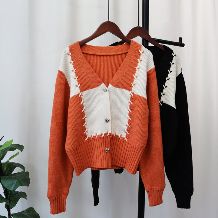 【outer】配色Vネックニットカーデ　M18263