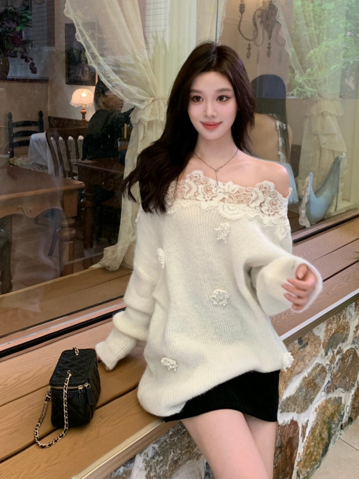 【tops】レースドッキングニットトップス Q9258
