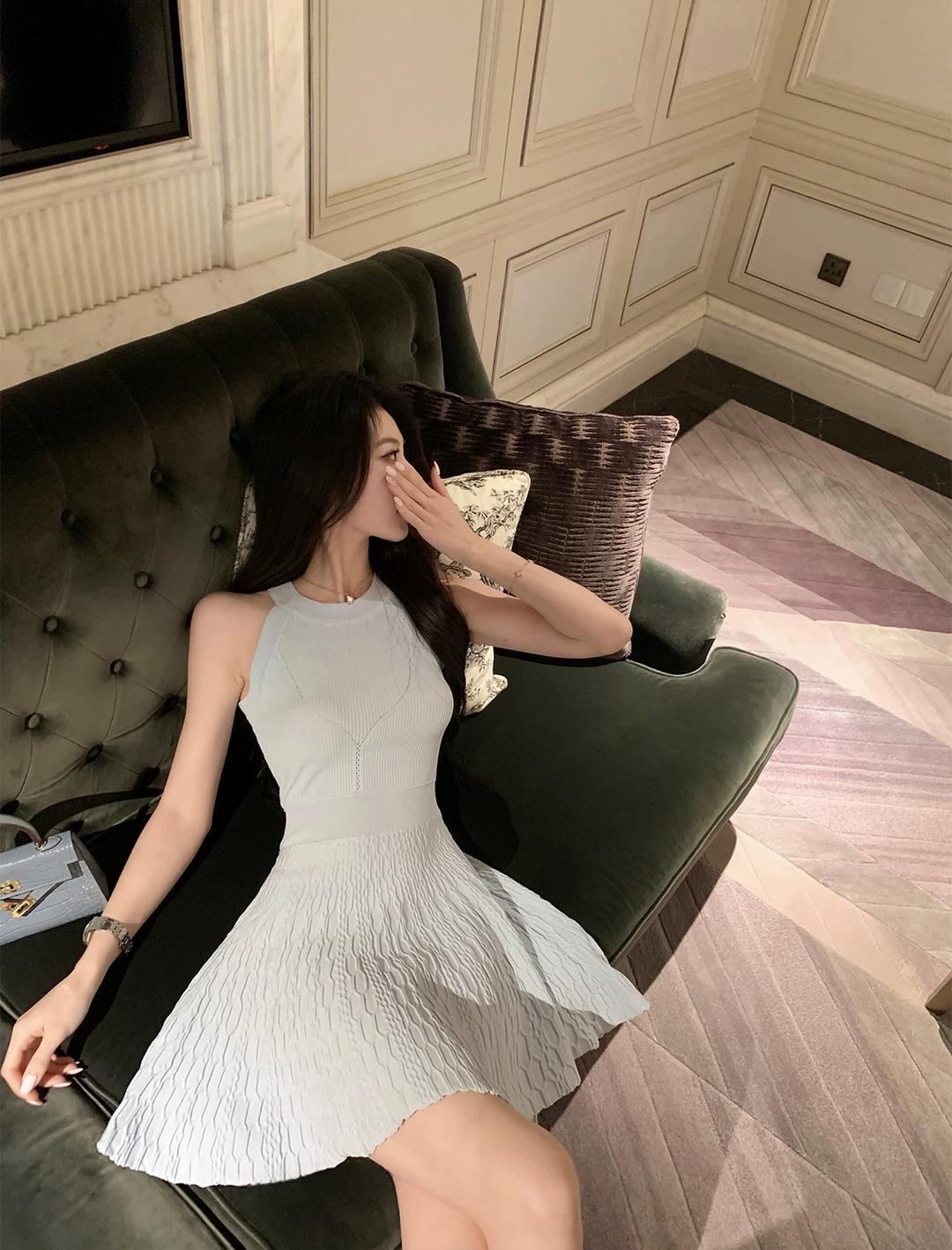 【dress】ホルターネックニットミニワンピース Q8545
