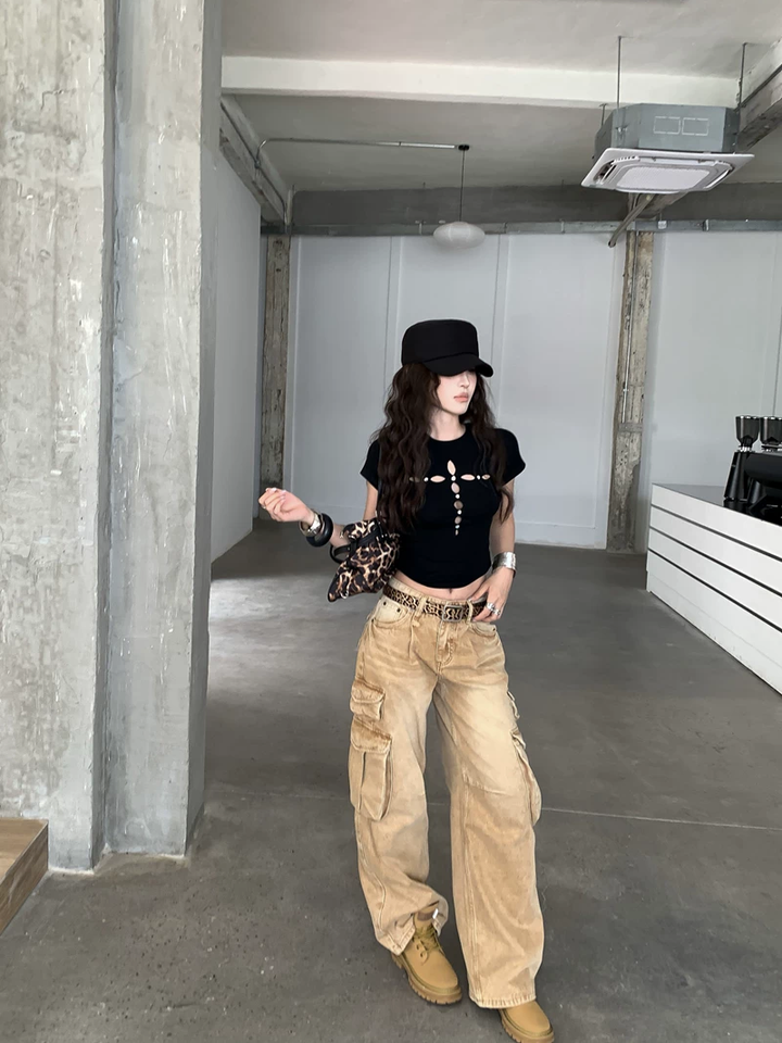 【tops】フロントカット半袖トップス Q8571