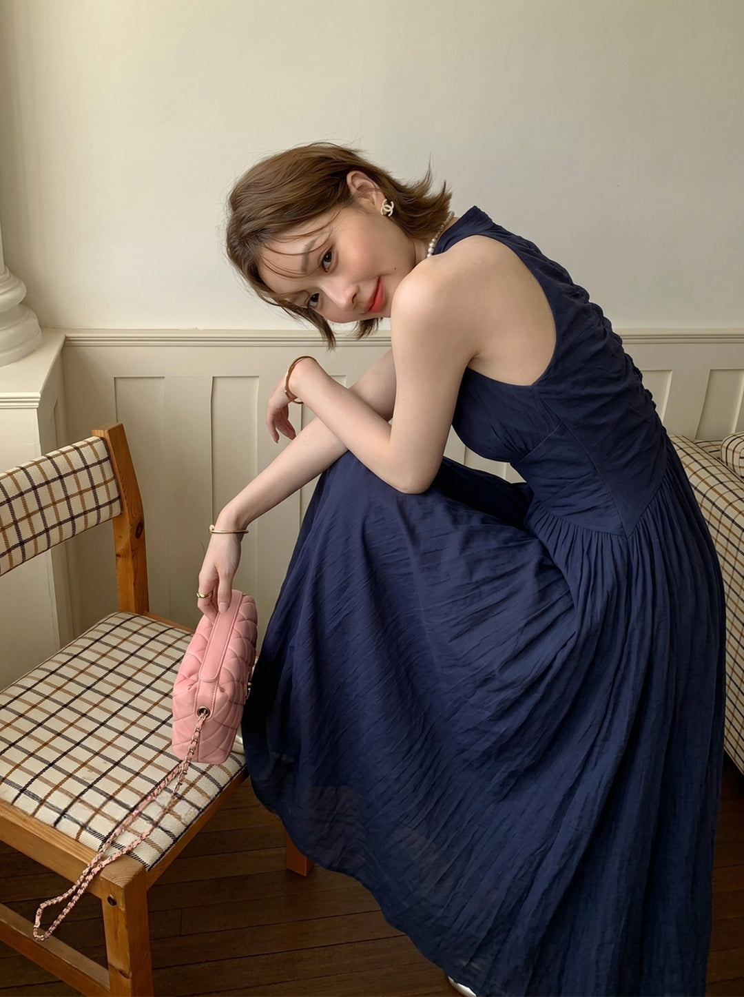 【dress】ノースリーブAラインロングワンピース Q8673