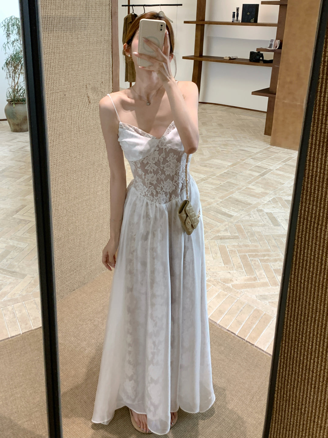 【dress】レースドッキングロングキャミワンピース Q8659