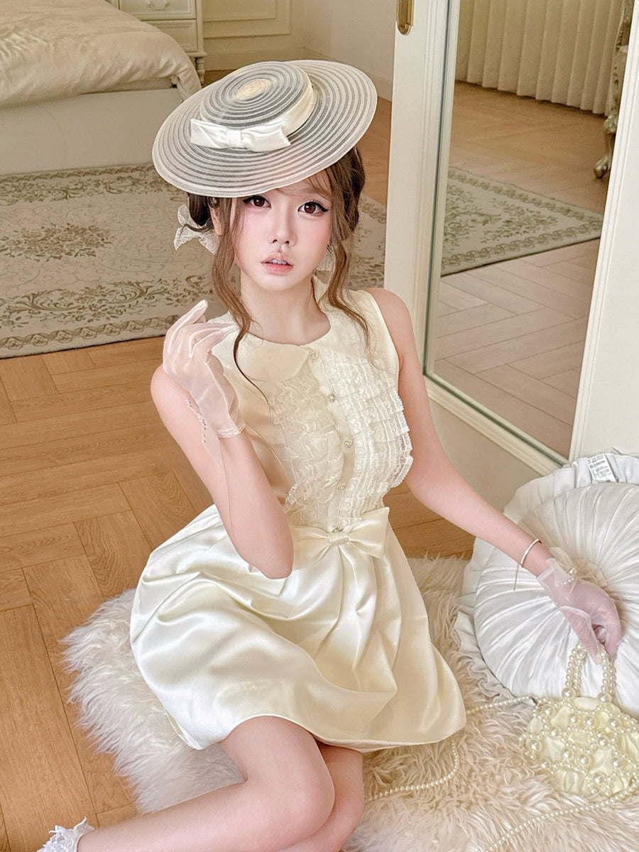 【dress】ノースリーブレースギャザーフリルワンピース Q8700