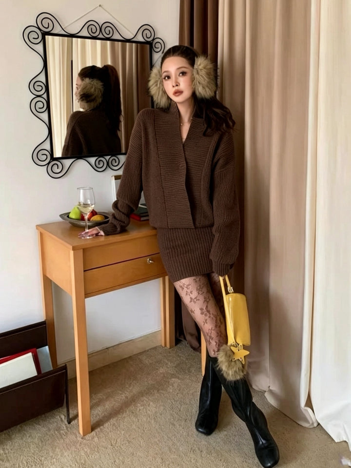 【dress】クロスネックニットワンピース Q9312