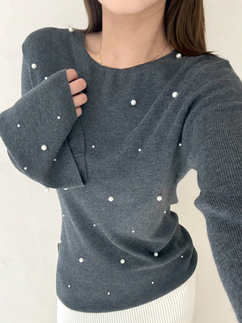 【tops】パール付きベルカフスニットトップス Q9127