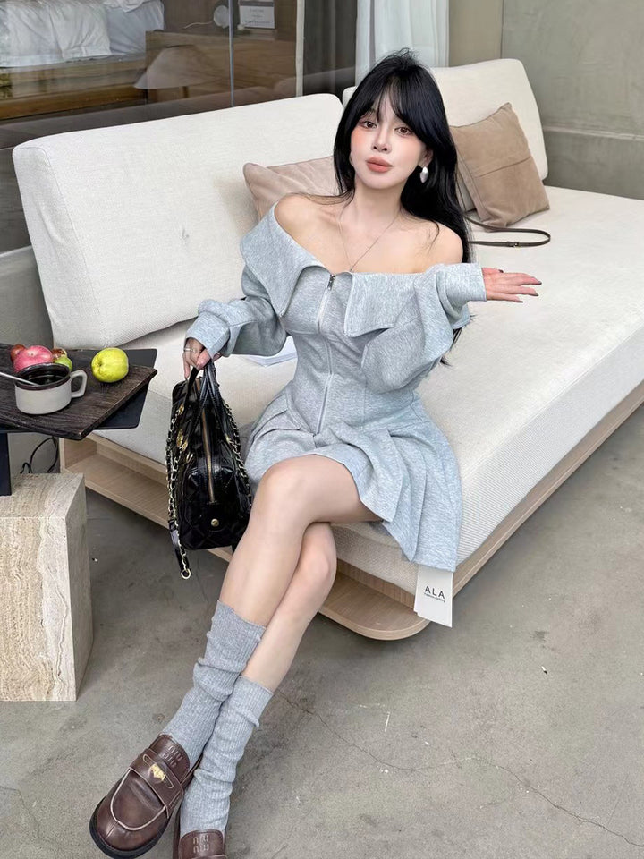 【dress】オフショルダーパーカーワンピース Q9030