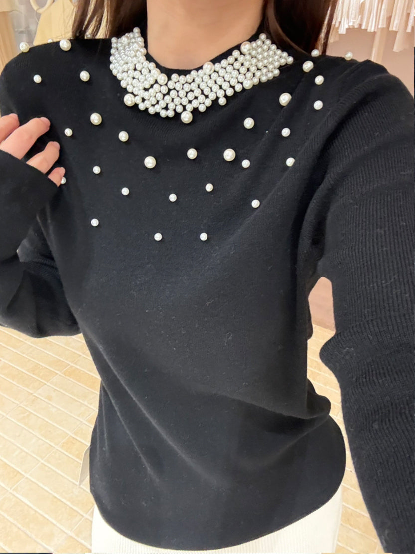 【tops】パール付きニットトップス Q9139