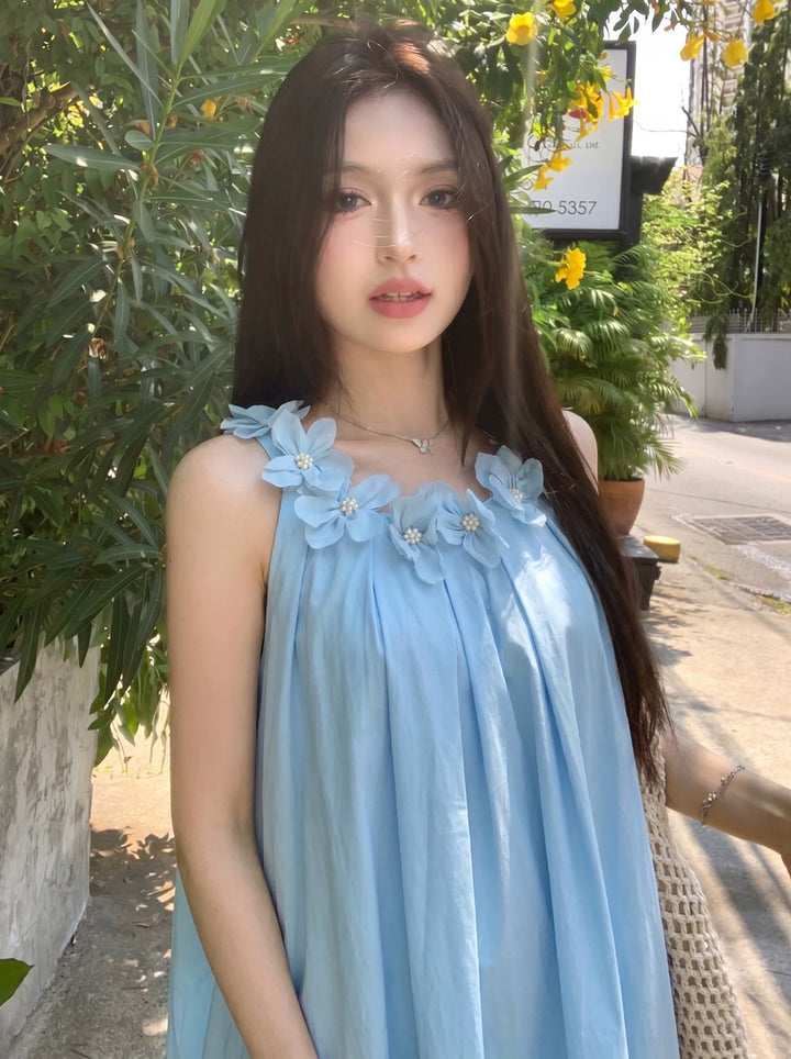 【dress】立体感フラワーロングベストワンピース Q8641
