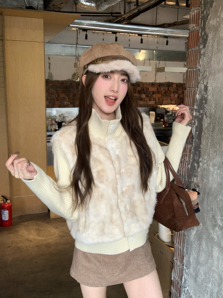 【outer】ファードッキングニットカーディガン Q9268