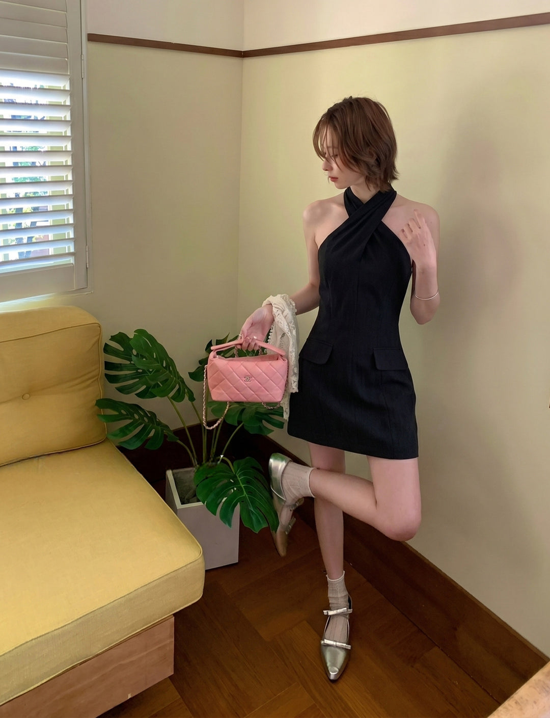 【dress】クロスネックミニワンピース Q8686