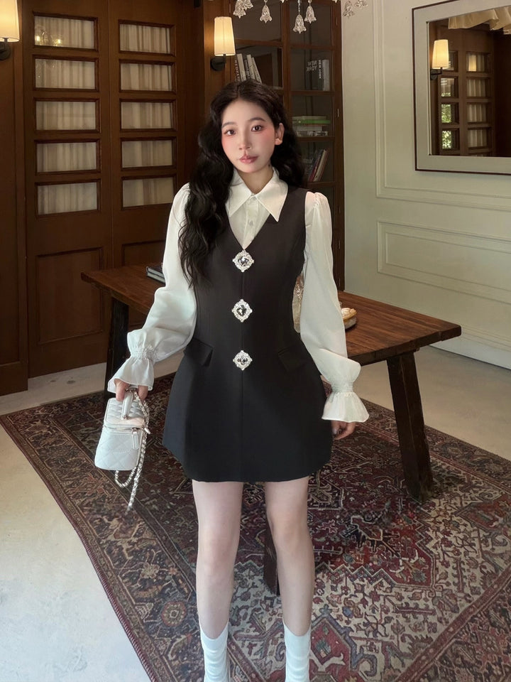 【dress】ラインストーン付きベストワンピース Q9087