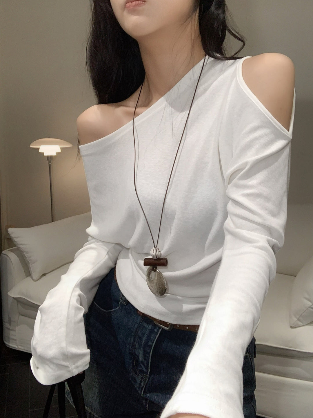 【tops】ネックレス付きワンショルダートップス Q9016