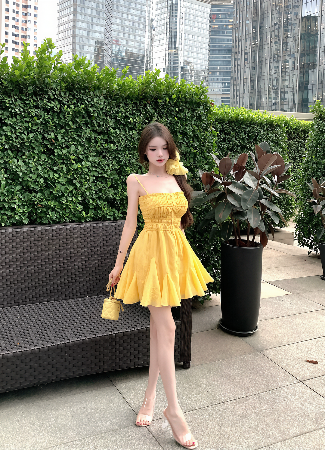 【dress】ギャザーフリルキャミワンピース Q8602