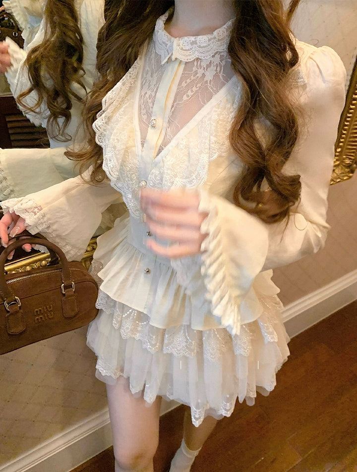 【tops】レースドッキングシャツ Q9010
