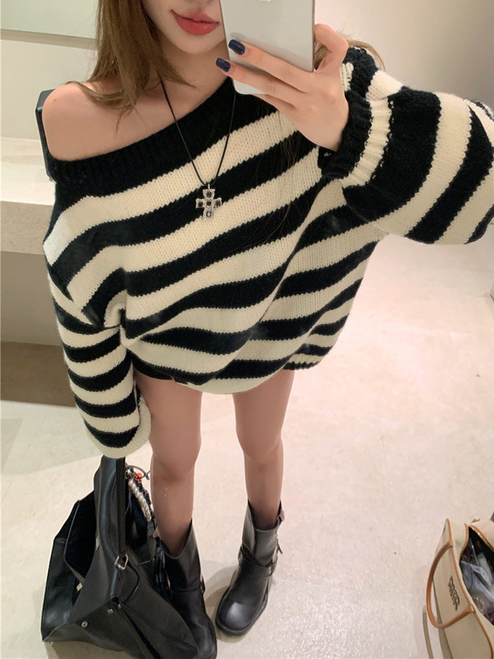 【tops】ボーダー柄ニットトップス Q9284